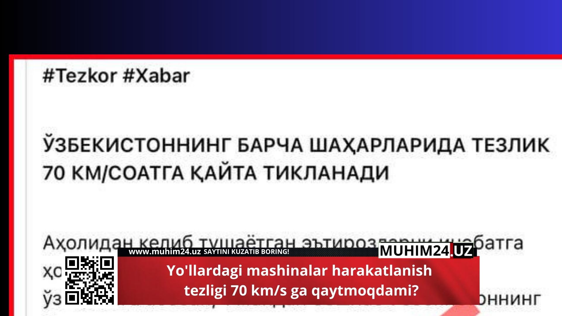 Yo’llardagi mashinalar harakatlanish tezligi 70 km/s ga qaytmoqdami?